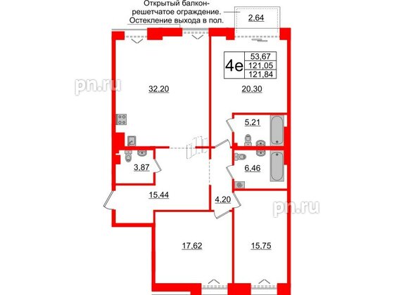 Квартира в ЖК Imperial Club, 3 комнатная, 121.05 м², 6 этаж