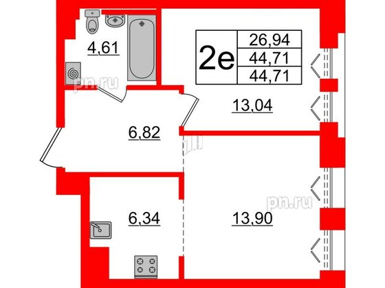 Квартира в ЖК Imperial Club, 1 комнатная, 44.71 м², 7 этаж