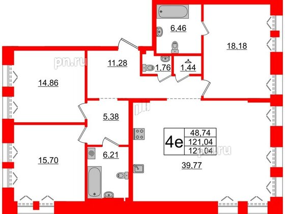 Квартира в ЖК Imperial Club, 3 комнатная, 121.04 м², 2 этаж