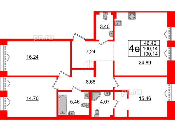 Квартира в ЖК Imperial Club, 3 комнатная, 100.14 м², 3 этаж