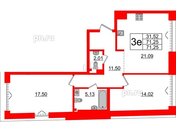 Квартира в ЖК Imperial Club, 2 комнатная, 71.25 м², 5 этаж