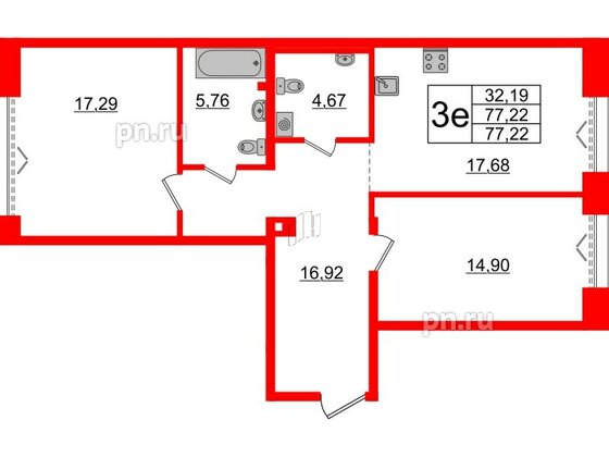 Квартира в ЖК Imperial Club, 2 комнатная, 77.22 м², 2 этаж