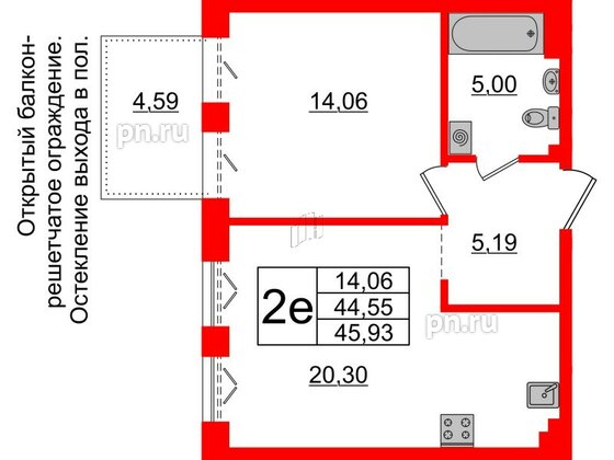 Квартира в ЖК Imperial Club, 1 комнатная, 44.55 м², 3 этаж