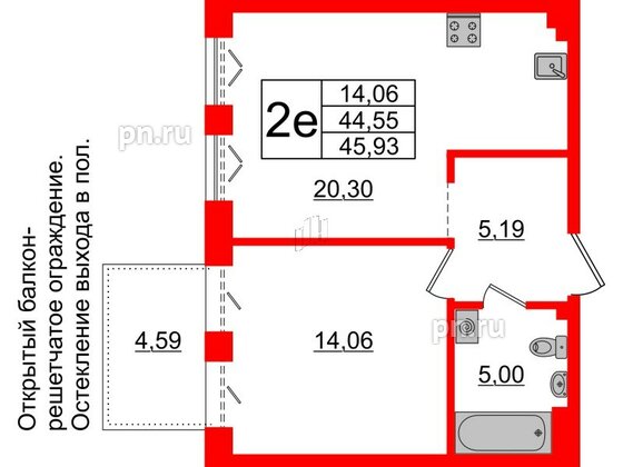 Квартира в ЖК Imperial Club, 1 комнатная, 44.55 м², 3 этаж