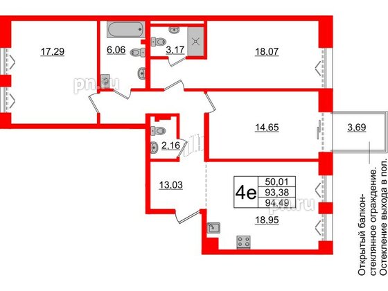 Квартира в ЖК Imperial Club, 3 комнатная, 93.38 м², 4 этаж