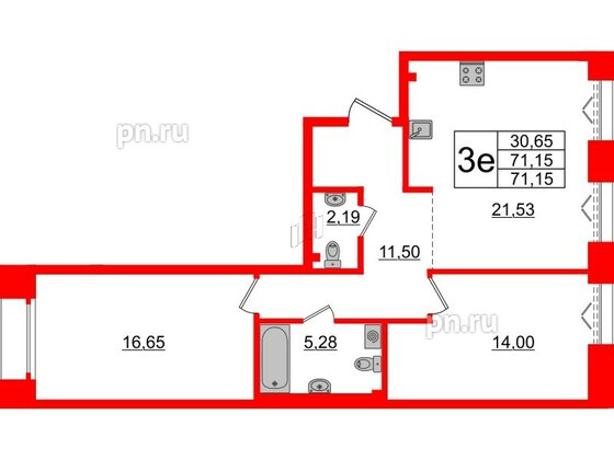 Квартира в ЖК Imperial Club, 2 комнатная, 71.15 м², 2 этаж