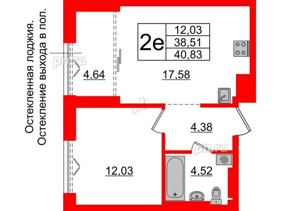 Квартира в ЖК Imperial Club, 1 комнатная, 38.51 м², 5 этаж