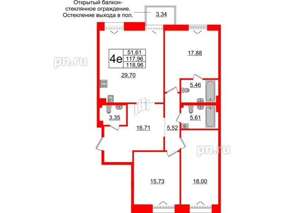 Квартира в ЖК Imperial Club, 3 комнатная, 117.96 м², 5 этаж