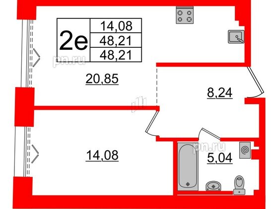 Квартира в ЖК Imperial Club, 1 комнатная, 48.21 м², 4 этаж