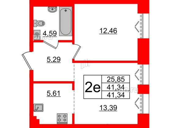 Квартира в ЖК Imperial Club, 1 комнатная, 41.34 м², 3 этаж