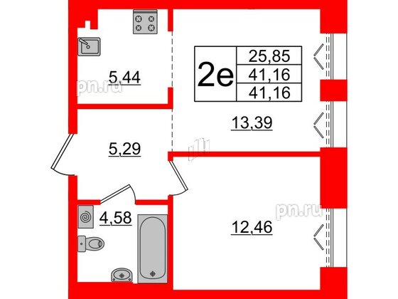 Квартира в ЖК Imperial Club, 1 комнатная, 41.16 м², 4 этаж