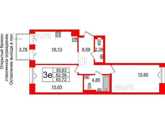 Квартира в ЖК Imperial Club, 2 комнатная, 62.59 м², 5 этаж