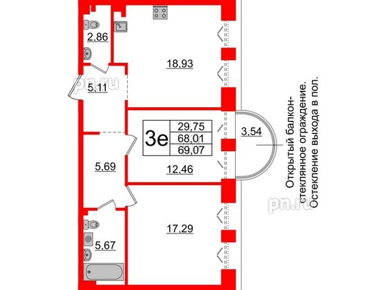 Квартира в ЖК Imperial Club, 2 комнатная, 68.01 м², 4 этаж