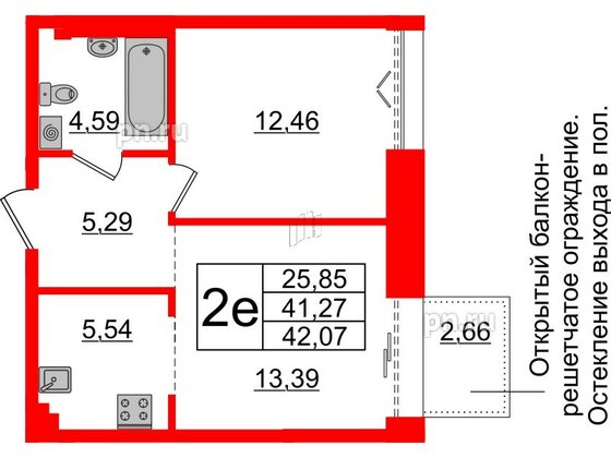 Квартира в ЖК «Империал Клаб», 2 комнатная, 41.27 м², 3 этаж
