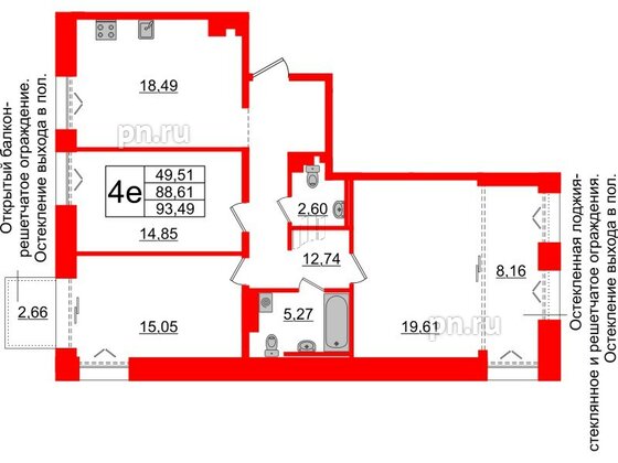 Квартира в ЖК Imperial Club, 3 комнатная, 88.61 м², 6 этаж