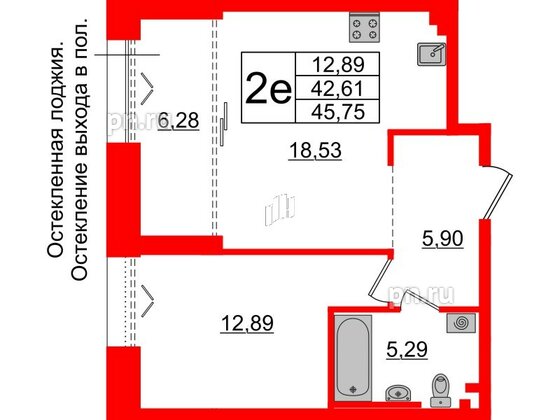 Квартира в ЖК Imperial Club, 1 комнатная, 42.61 м², 3 этаж