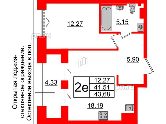 Квартира в ЖК Imperial Club, 1 комнатная, 41.51 м², 6 этаж