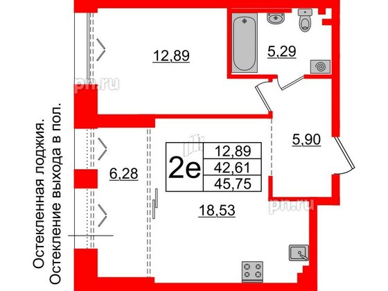 Квартира в ЖК Imperial Club, 1 комнатная, 42.61 м², 3 этаж