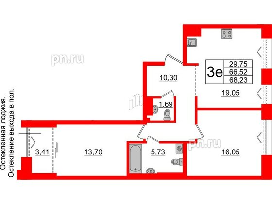 Квартира в ЖК Imperial Club, 2 комнатная, 66.52 м², 6 этаж