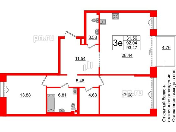 Квартира в ЖК «Империал Клаб», 2 комнатная, 92.04 м², 2 этаж