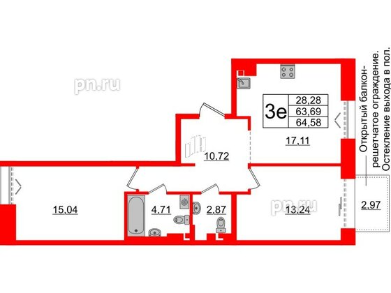 Квартира в ЖК «Империал Клаб», 2 комнатная, 63.69 м², 6 этаж