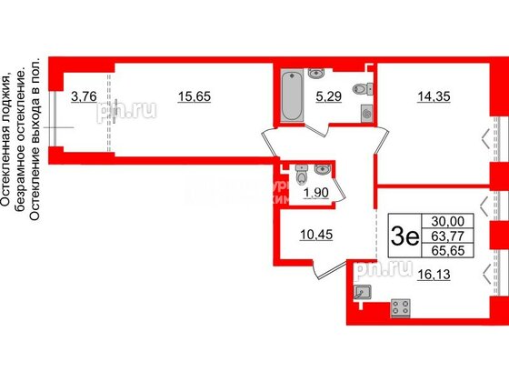 Квартира в ЖК «Империал Клаб», 2 комнатная, 63.77 м², 7 этаж
