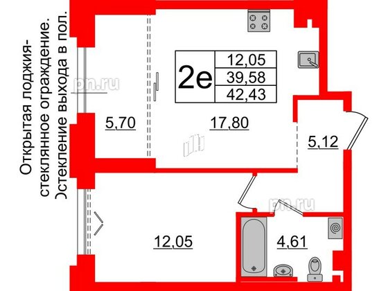 Квартира в ЖК Imperial Club, 1 комнатная, 39.58 м², 5 этаж
