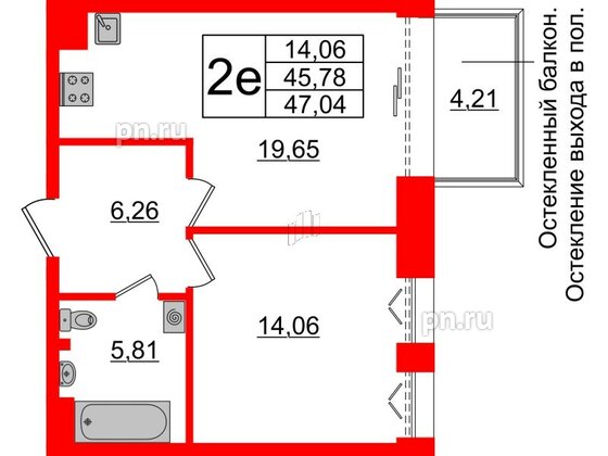 Квартира в ЖК «Империал Клаб», 1 комнатная, 45.78 м², 5 этаж