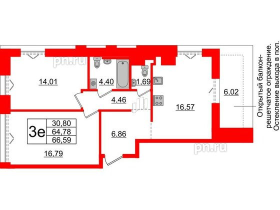 Квартира в ЖК «Империал Клаб», 2 комнатная, 64.78 м², 7 этаж