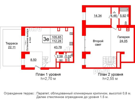 Апартаменты в ЖК Imperial Club, 1 комнатные, 105.65 м², 1 этаж