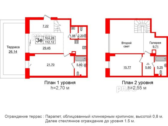 Апартаменты в ЖК Imperial Club, 2 комнатные, 104.28 м², 1 этаж