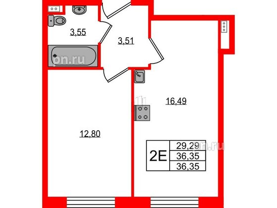 Апартаменты в ЖК ZOOM на Неве, 1 комнатные, 36.35 м², 5 этаж