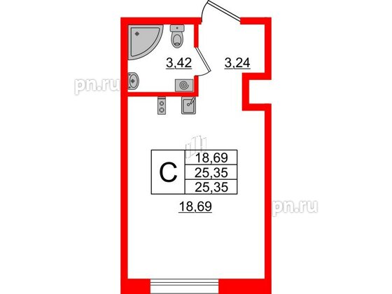 Апартаменты в ЖК ZOOM Черная речка, студия, 25.35 м², 11 этаж