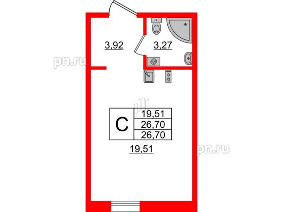 Апартаменты в ЖК ZOOM Черная речка, студия, 26.7 м², 4 этаж