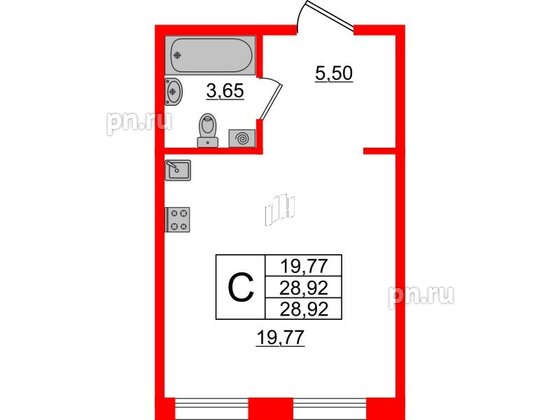 Апартаменты в ЖК ZOOM Черная речка, студия, 28.92 м², 5 этаж