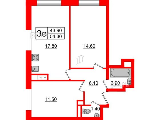 Апартаменты в ЖК ZOOM на Неве, 2 комнатные, 55.31 м², 3 этаж