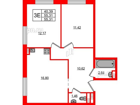 Апартаменты в ЖК ZOOM на Неве, 2 комнатные, 55.31 м², 4 этаж