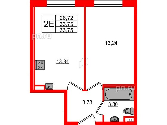 Апартаменты в ЖК ZOOM на Неве, 1 комнатные, 33.75 м², 11 этаж