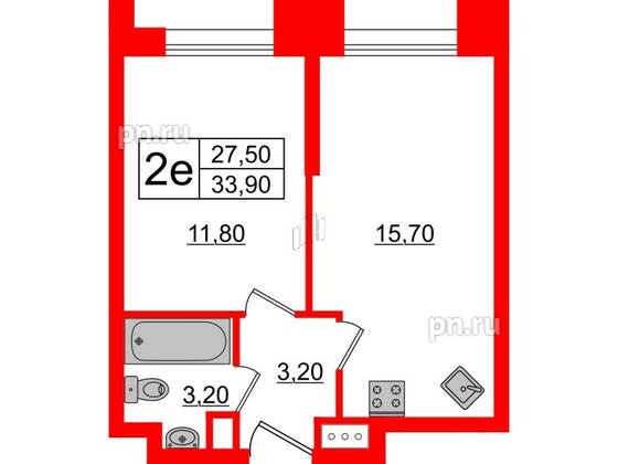 Апартаменты в ЖК ZOOM на Неве, 1 комнатные, 34.78 м², 3 этаж