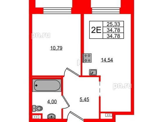 Апартаменты в ЖК ZOOM на Неве, 1 комнатные, 34.78 м², 5 этаж