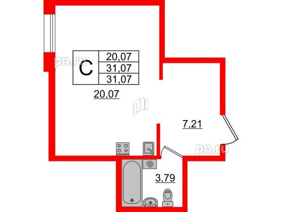 Апартаменты в ЖК ZOOM Черная речка, студия, 31.07 м², 4 этаж