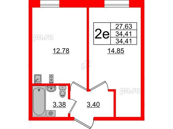 Апартаменты в ЖК ZOOM Черная речка, 1 комнатные, 34.41 м², 5 этаж