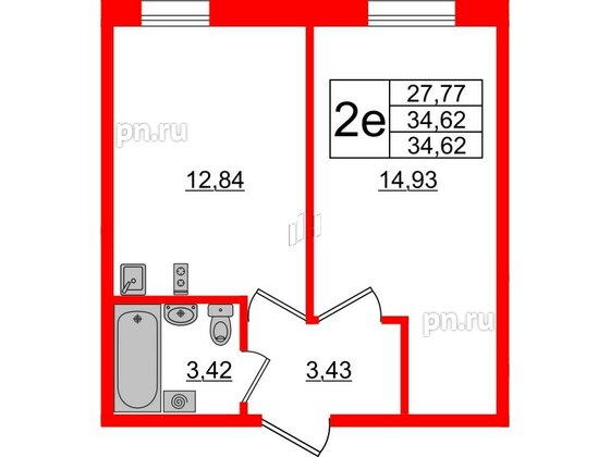 Апартаменты в ЖК ZOOM Черная речка, 1 комнатные, 34.62 м², 8 этаж