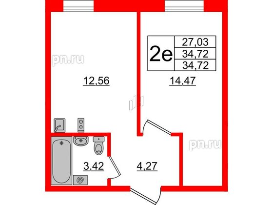 Апартаменты в ЖК ZOOM Черная речка, 1 комнатные, 34.72 м², 13 этаж