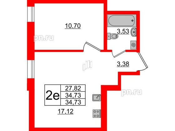 Апартаменты в ЖК ZOOM Черная речка, 1 комнатные, 34.73 м², 4 этаж