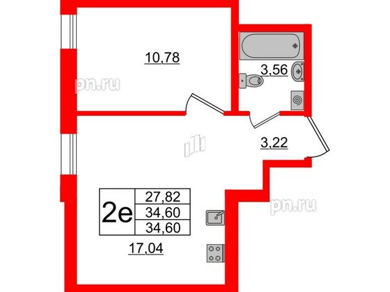 Апартаменты в ЖК ZOOM Черная речка, 1 комнатные, 34.6 м², 6 этаж