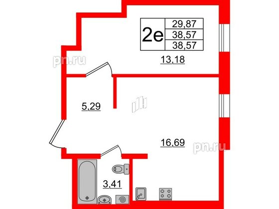 Апартаменты в ЖК «Зум Черная речка», 1 комнатные, 38.57 м², 11 этаж