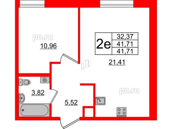 Апартаменты в ЖК «Зум Черная речка», 1 комнатные, 41.71 м², 8 этаж