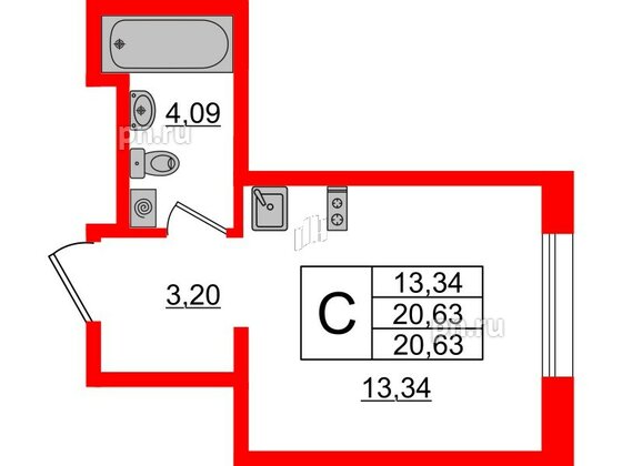 Апартаменты в ЖК ZOOM Черная речка, студия, 20.63 м², 8 этаж