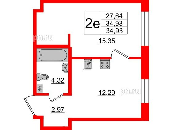 Апартаменты в ЖК ZOOM Черная речка, 1 комнатные, 34.93 м², 13 этаж